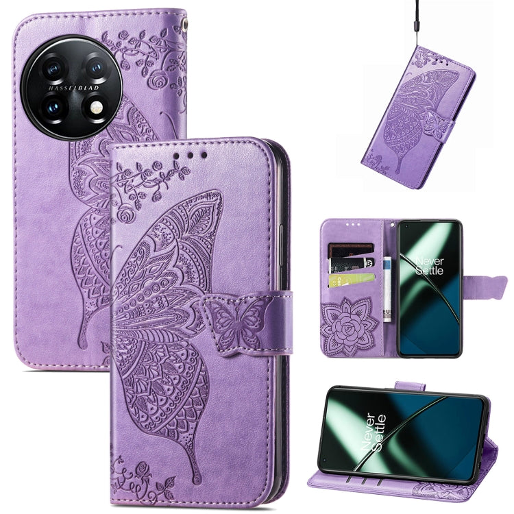 Light purple embossed butterfly flower flip leather phone wallet case with card slots