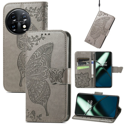 Gray embossed butterfly flower flip leather phone wallet case with card slots