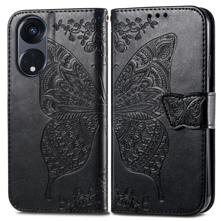 Black embossed flip leather phone case, peacock-butterfly design on front