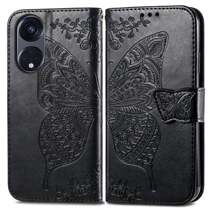 Black embossed flip leather phone case, peacock-butterfly design on front