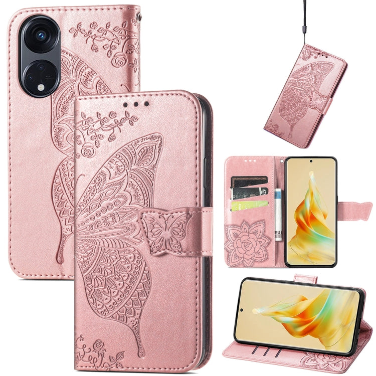 Rose pink embossed flip leather phone case with butterfly and flower, card holder