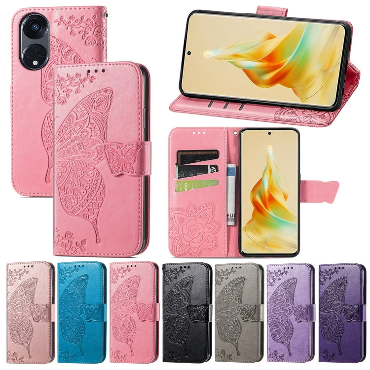 Embossed butterfly flower flip leather phone cases in multiple colors, card-slot style