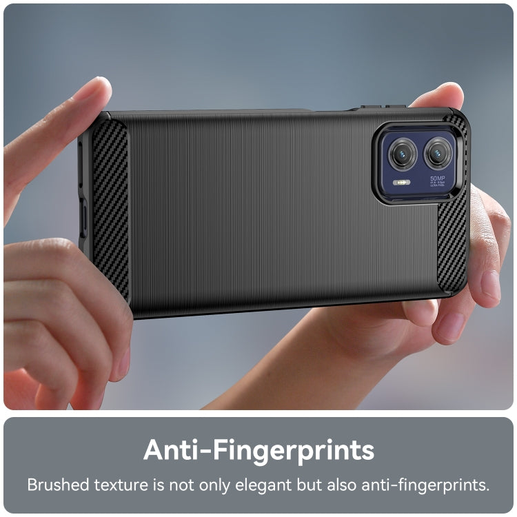 Brushed TPU phone case in dark blue with carbon-fiber side trim and camera cutouts