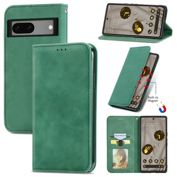 Green magnetic flip leather phone case with front cover and inner card slot.