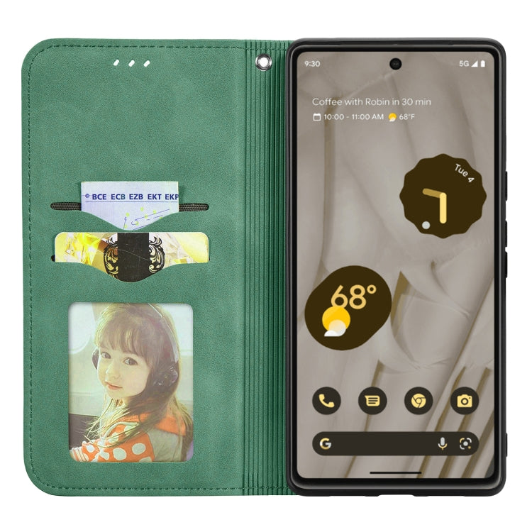 Green magnetic flip leather phone case open, with card pocket and phone screen cover.