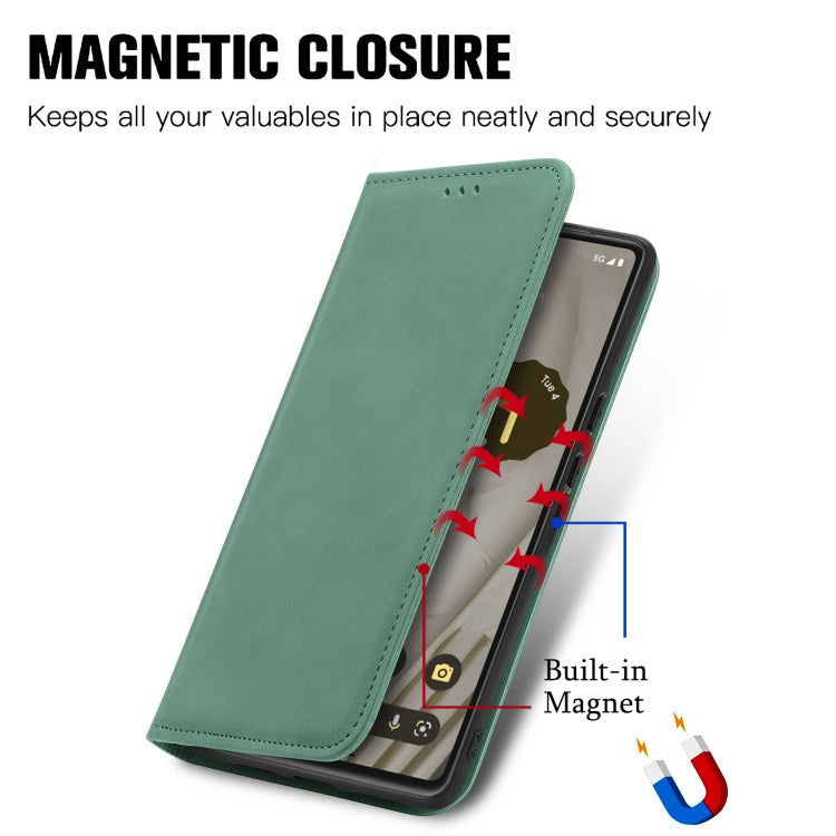 Green magnetic closure flip leather phone case with built-in magnet.