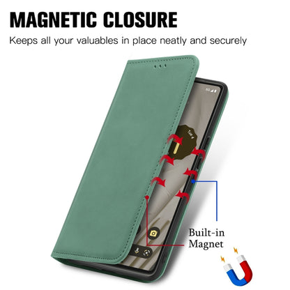 Green magnetic closure flip leather phone case with built-in magnet.