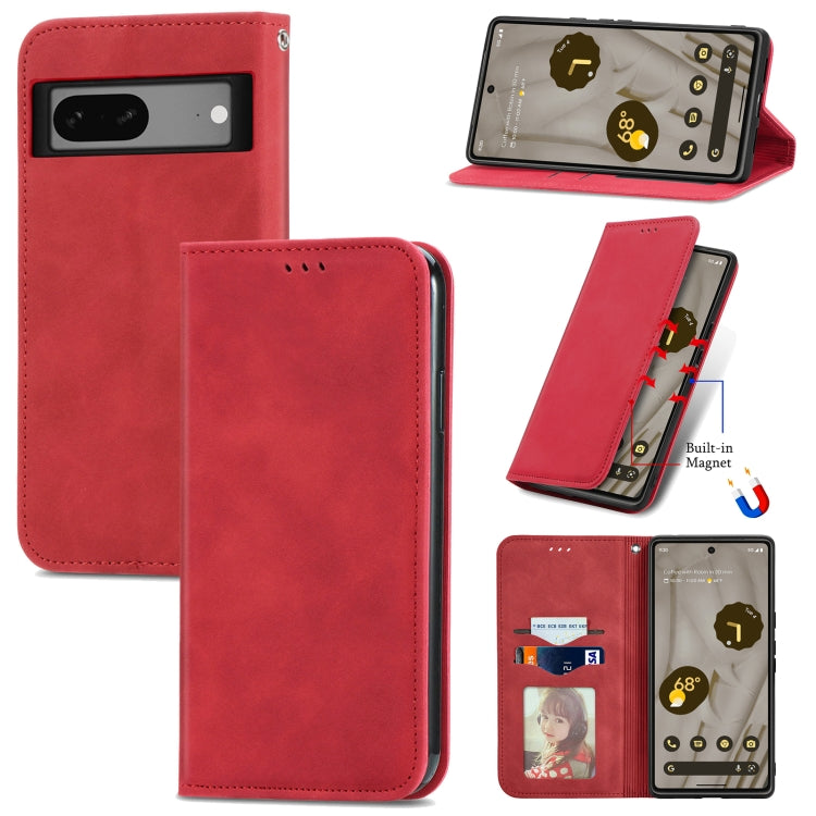 Red magnetic flip leather phone case with card slot and viewing stand