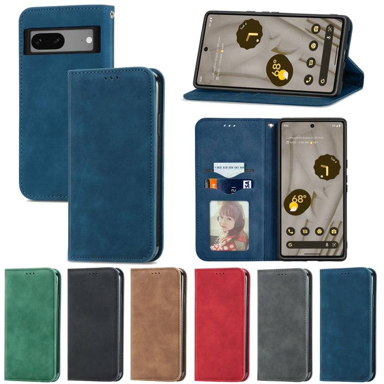 Magnetic flip leather phone cases shown in multiple colors, including blue