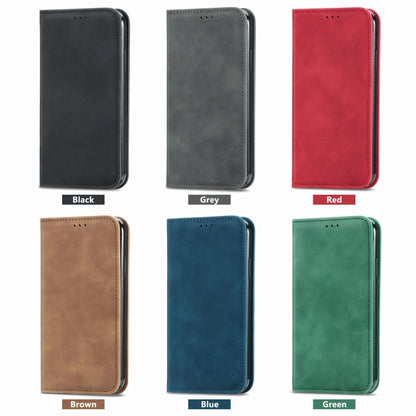 Assorted magnetic flip leather phone cases in black, grey, red, brown, blue, and green