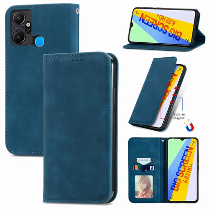Blue magnetic flip leather phone case with side button and camera cutouts