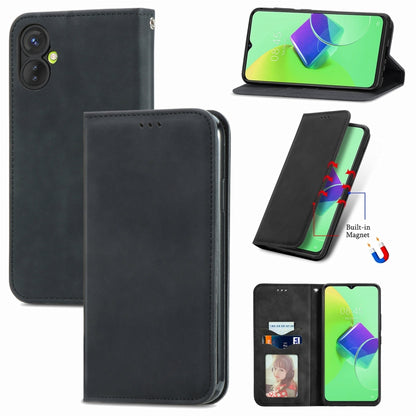 Black magnetic flip leather phone case with card slot and stand