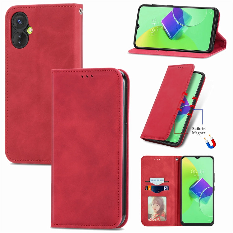 Red magnetic flip leather phone case with card slot and stand