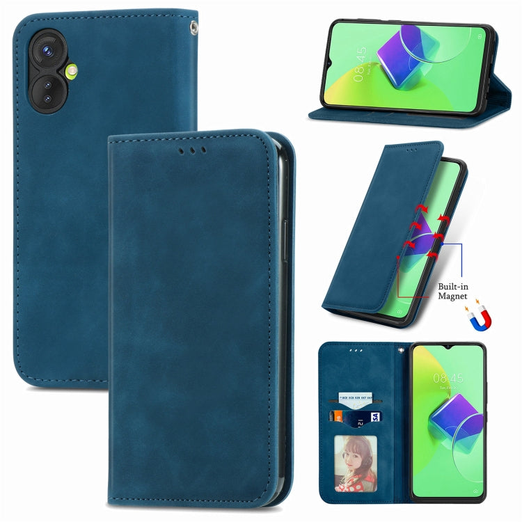 Blue magnetic flip leather phone case with card slot and camera cutouts