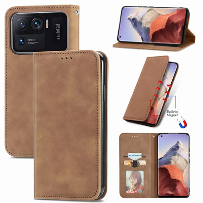 Tan-brown magnetic flip leather phone case with card slot and stand