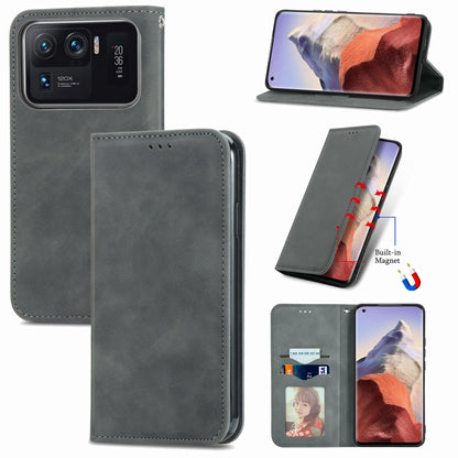 Gray magnetic flip leather phone case with card slot and camera lens cutouts