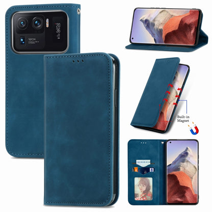 Blue magnetic flip leather phone case with card slot and camera lens cutouts