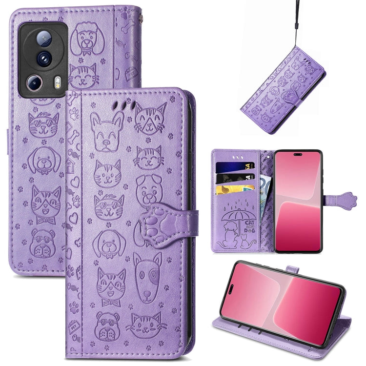Cute Cat and Dog Embossed Leather Phone Case, For Xiaomi 13 Lite