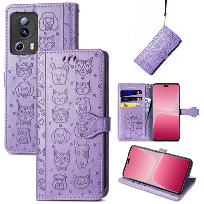 Cute Cat and Dog Embossed Leather Phone Case, For Xiaomi 13 Lite
