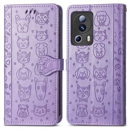 Cute Cat and Dog Embossed Leather Phone Case, For Xiaomi 13 Lite