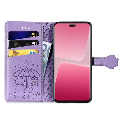 Cute Cat and Dog Embossed Leather Phone Case, For Xiaomi 13 Lite