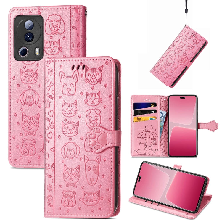Cute Cat and Dog Embossed Leather Phone Case, For Xiaomi 13 Lite