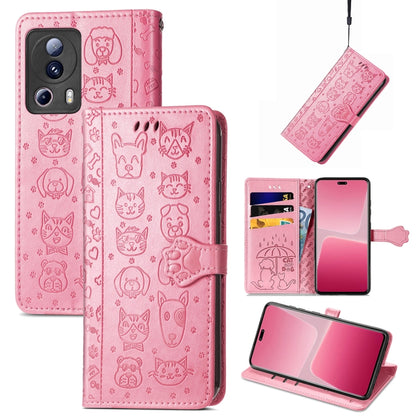 Cute Cat and Dog Embossed Leather Phone Case, For Xiaomi 13 Lite