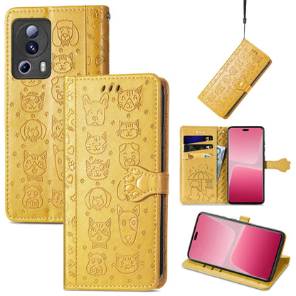 Cute Cat and Dog Embossed Leather Phone Case, For Xiaomi 13 Lite