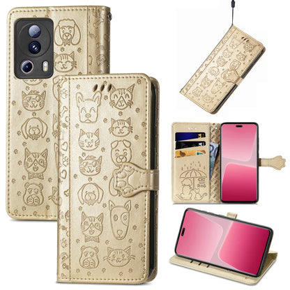 Cute Cat and Dog Embossed Leather Phone Case, For Xiaomi 13 Lite