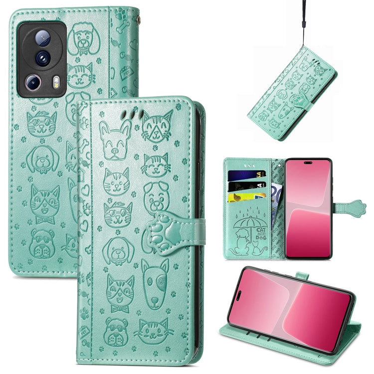 Cute Cat and Dog Embossed Leather Phone Case, For Xiaomi 13 Lite