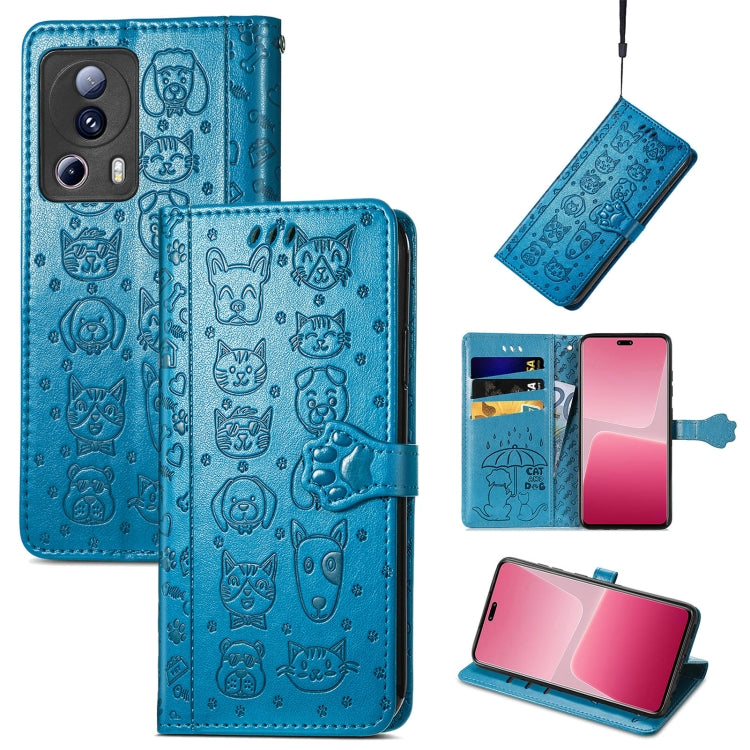 Cute Cat and Dog Embossed Leather Phone Case, For Xiaomi 13 Lite
