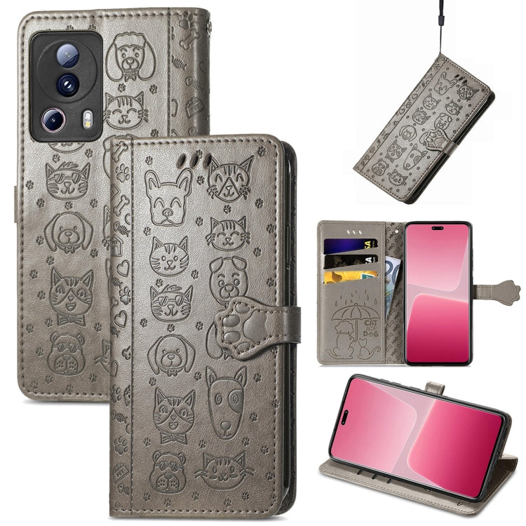 Cute Cat and Dog Embossed Leather Phone Case, For Xiaomi 13 Lite
