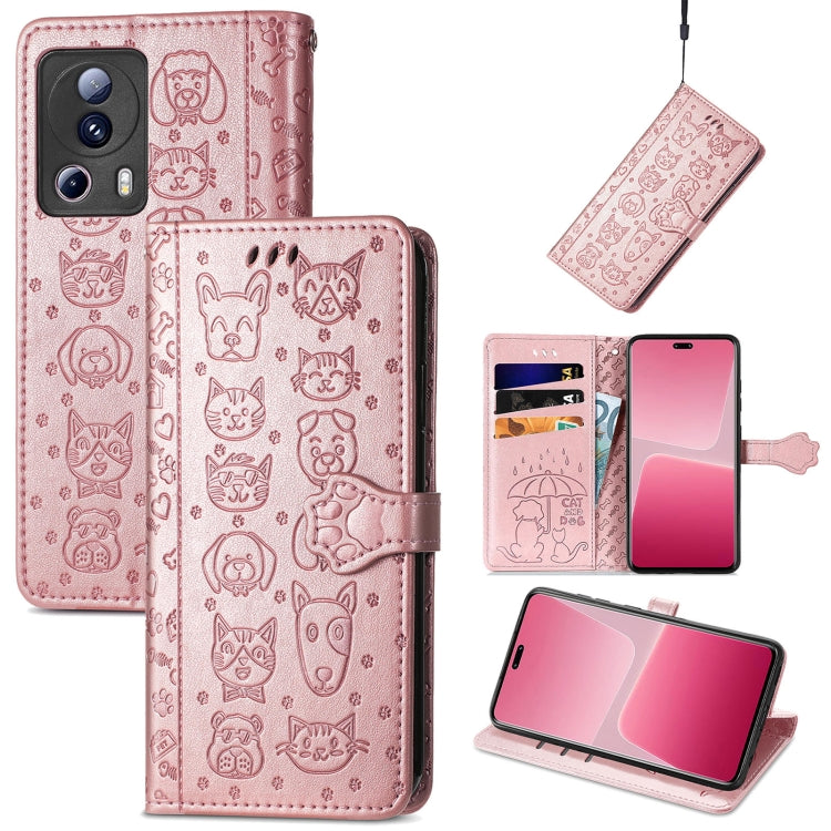 Cute Cat and Dog Embossed Leather Phone Case, For Xiaomi 13 Lite