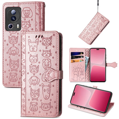 Cute Cat and Dog Embossed Leather Phone Case, For Xiaomi 13 Lite