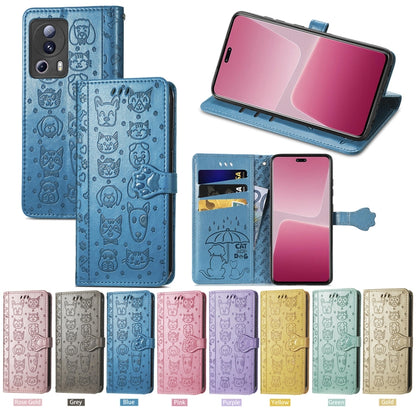Cute Cat and Dog Embossed Leather Phone Case, For Xiaomi 13 Lite