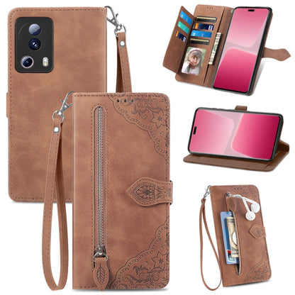 Embossed Flower Zipper Leather Phone Case, For Xiaomi 13 Lite