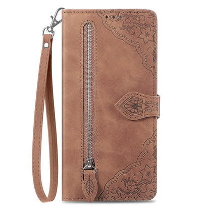 Embossed Flower Zipper Leather Phone Case, For Xiaomi 13 Lite