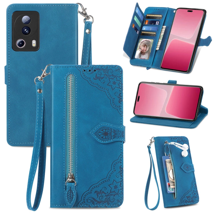 Embossed Flower Zipper Leather Phone Case, For Xiaomi 13 Lite