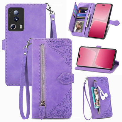 Embossed Flower Zipper Leather Phone Case, For Xiaomi 13 Lite