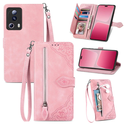 Embossed Flower Zipper Leather Phone Case, For Xiaomi 13 Lite
