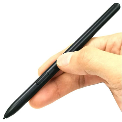 Black stylus held in hand with side button