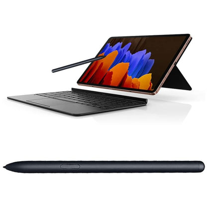 Black stylus and tablet with keyboard for note taking