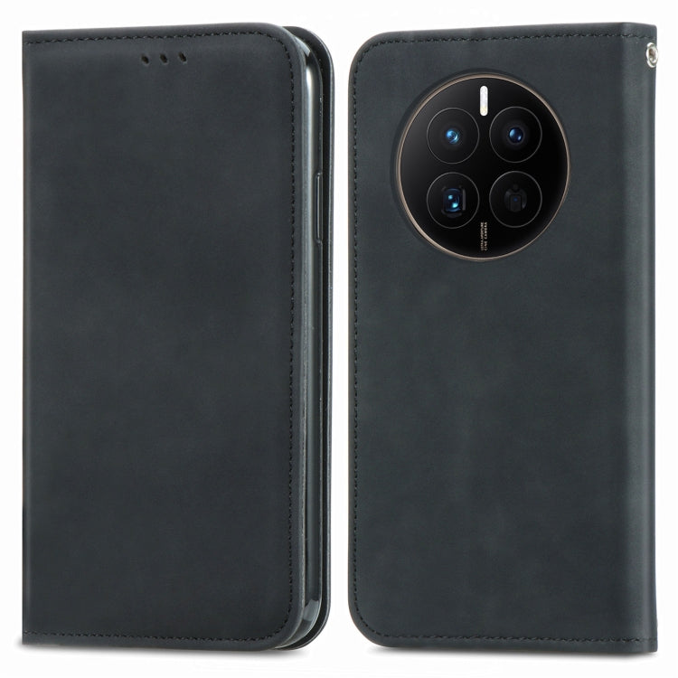 Black magnetic flip leather phone case, side and back view with camera cutout.