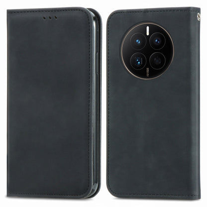 Black magnetic flip leather phone case, side and back view with camera cutout.