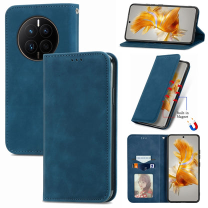 Blue magnetic flip leather phone case with built-in magnet and front folio cover.