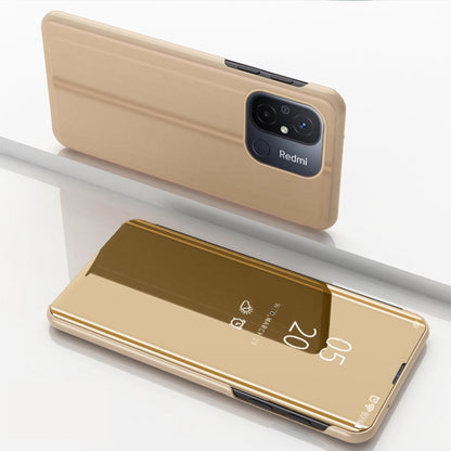 Plated Mirror Horizontal Flip Leather Case with Holder, For Xiaomi Redmi 12C