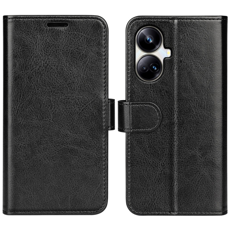 Black textured leather flip phone case with magnetic closure and camera cutout