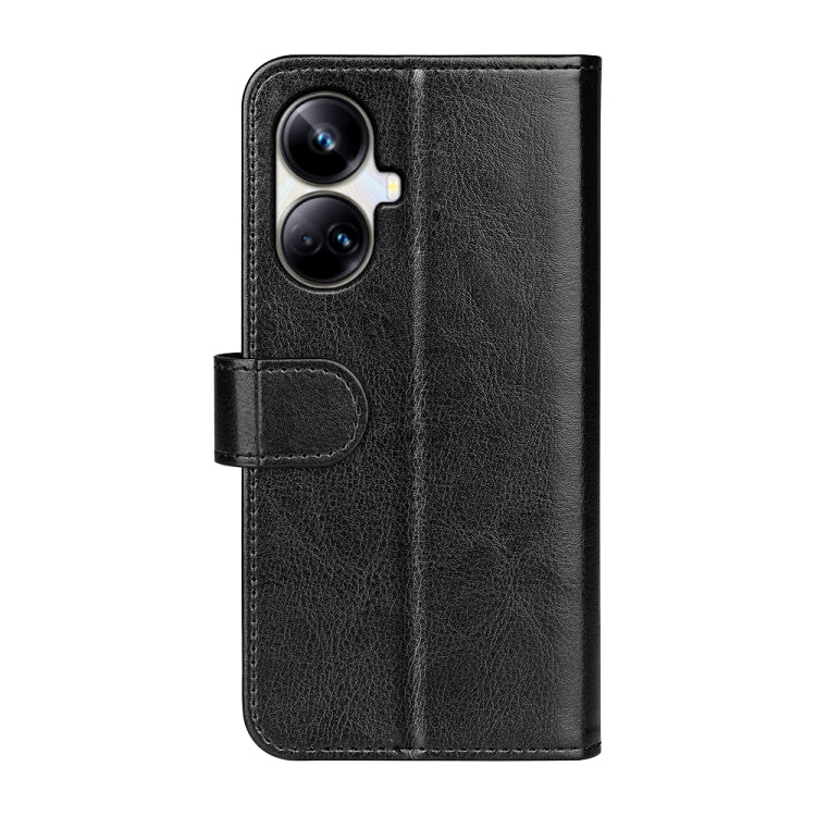 Black textured leather flip phone case with magnetic strap and camera cutouts