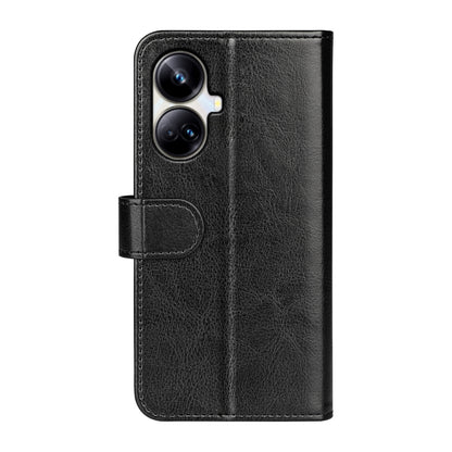 Black textured leather flip phone case with magnetic strap and camera cutouts