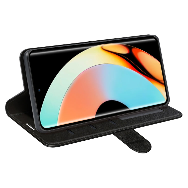 Black textured leather flip phone case with kickstand and viewing angle support